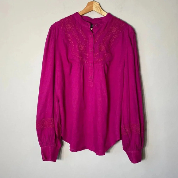 NWT Lauren Ralph Lauren Women's XL Long Sleeve Linen Embroidered Tunic Fuchsia - Picture 7 of 16